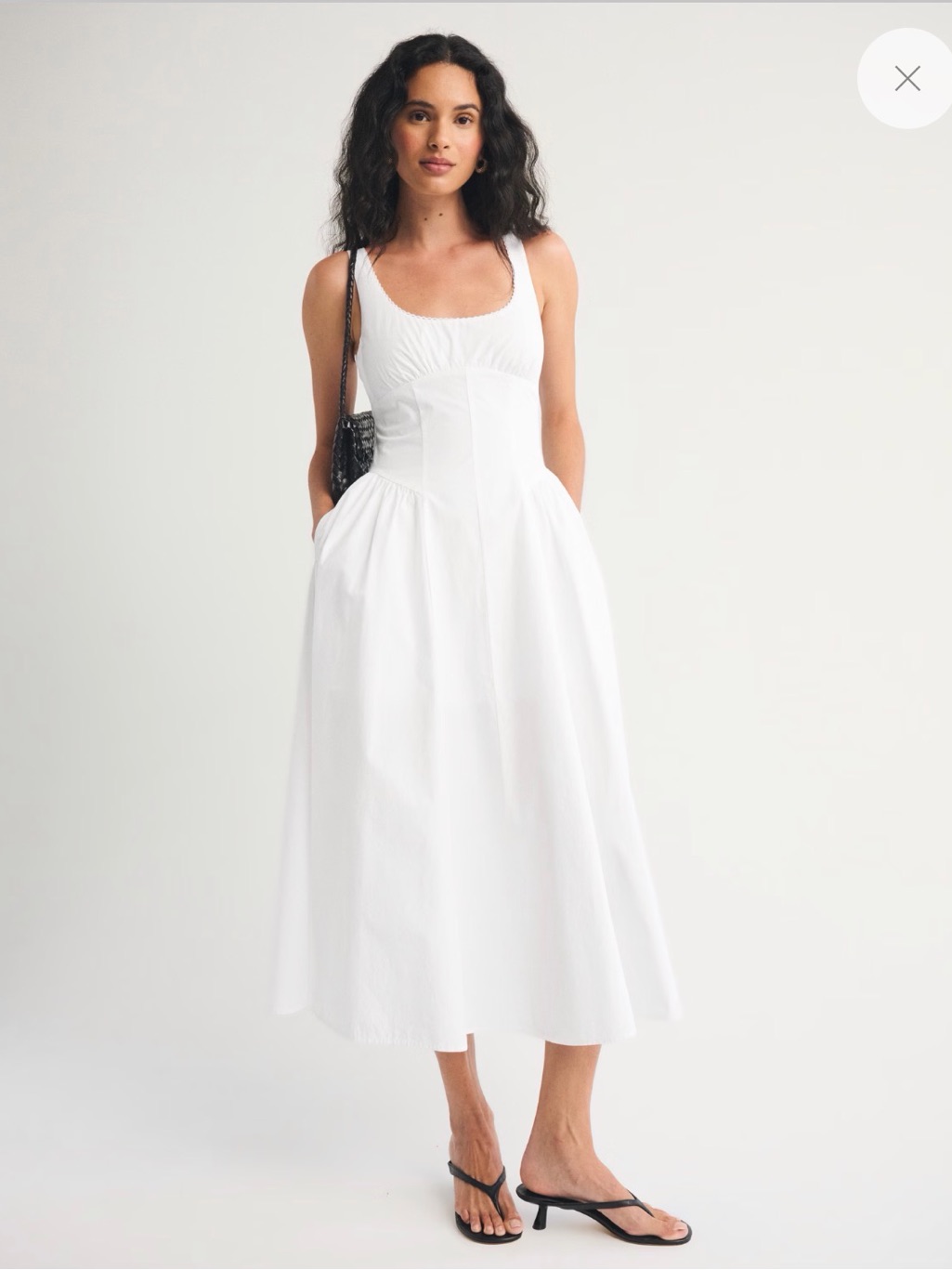 Abercrombie & Fitch White Sleeveless Midi Dress With Scoop Neckline